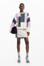 Pulover gros albastru cu model geometric