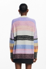 Pulover casual cu dungi multicolore și mâneci lungi