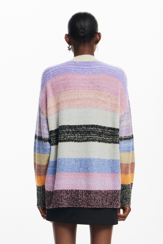 Pulover casual cu dungi multicolore și mâneci lungi