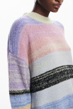 Pulover casual cu dungi multicolore și mâneci lungi