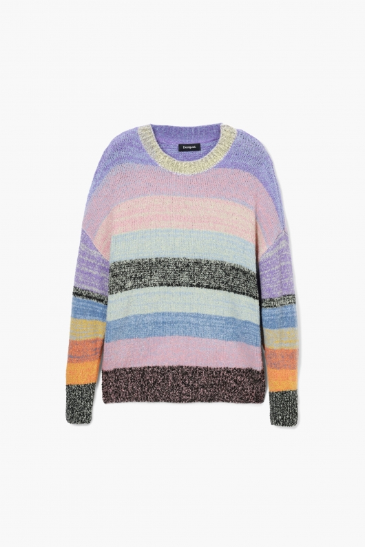 Pulover casual cu dungi multicolore și mâneci lungi