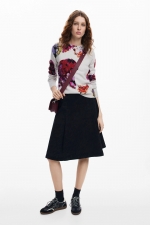 Pulover gri cu imprimeu floral și mâneci lungi