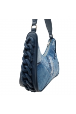 Geantă de umăr albastră cu imprimeu denim
