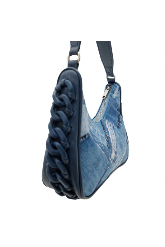 Geantă de umăr albastră cu imprimeu denim