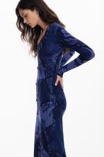 Rochie midi albastră mulată cu imprimeu floral