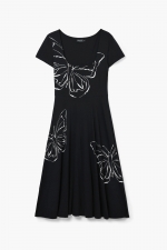 Rochie neagră casual cu imprimeu fluturi