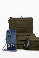 Geantă crossbody neagră cu buzunar din denim