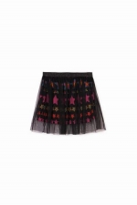 Fustă scurtă din tulle cu imprimeu stele