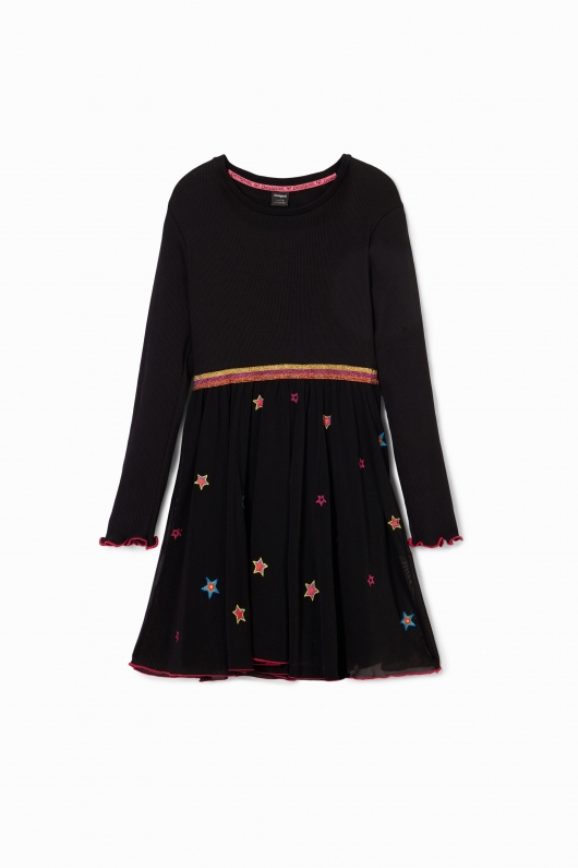 Rochie scurtă neagră cu tulle și stele