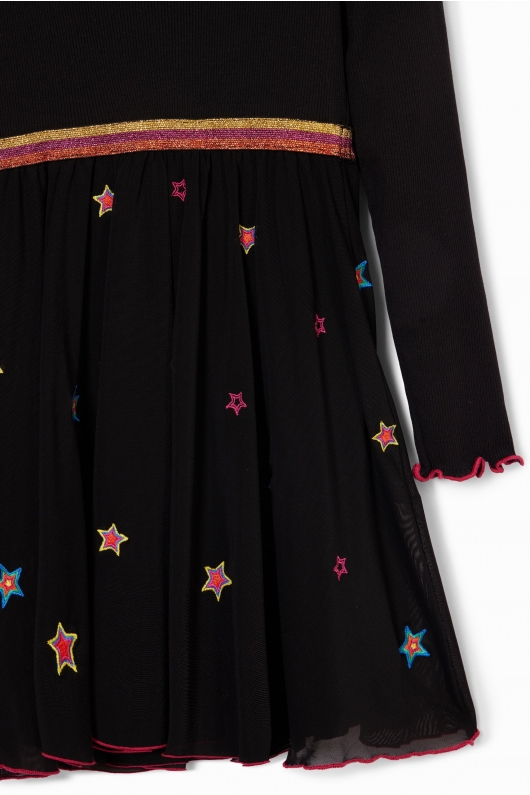 Rochie scurtă neagră cu tulle și stele