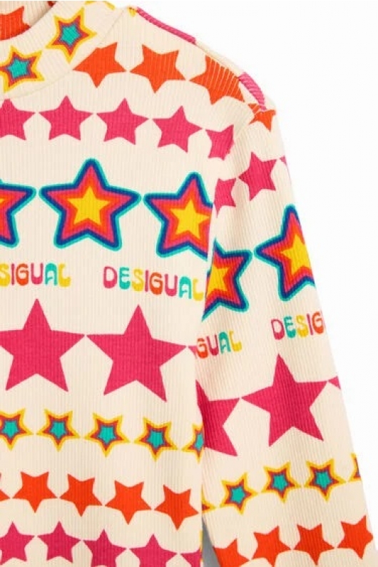 Rochie neagră cu stele multicolore și guler înalt