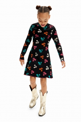 Rochie neagră casual cu imprimeu Mickey Mouse