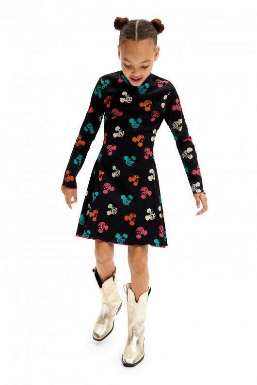 Rochie neagră casual cu imprimeu Mickey Mouse