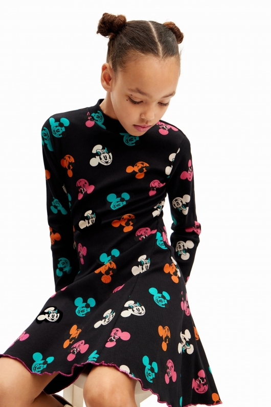 Rochie neagră casual cu imprimeu Mickey Mouse