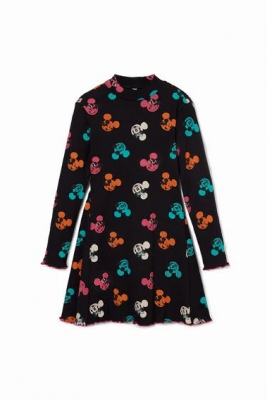 Rochie neagră casual cu imprimeu Mickey Mouse