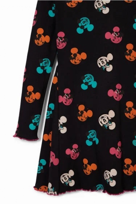 Rochie neagră casual cu imprimeu Mickey Mouse