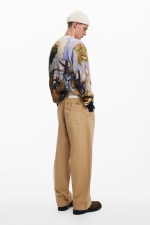 Pantaloni bej casual cu talie elastică și buzunare