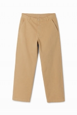 Pantaloni bej casual cu talie elastică și buzunare