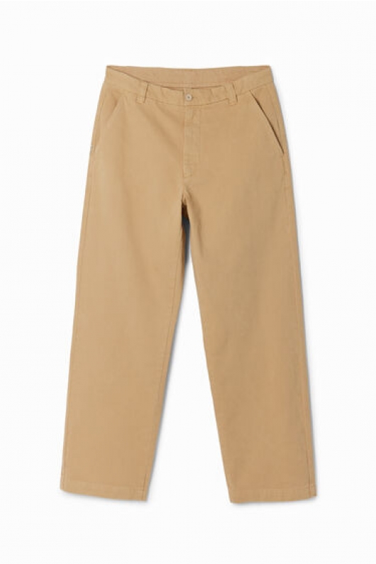 Pantaloni bej casual cu talie elastică și buzunare
