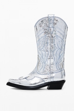 Cizme cowboy argintii cu toc și broderie