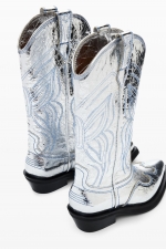 Cizme cowboy argintii cu toc și broderie