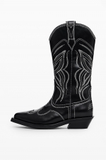 Cizme negre cowboy cu toc și broderie