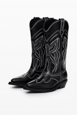 Cizme negre cowboy cu toc și broderie