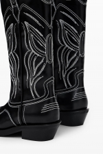 Cizme negre cowboy cu toc și broderie