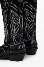 Cizme negre cowboy cu toc și broderie