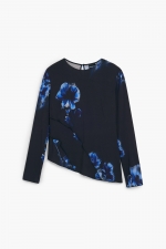 Bluză neagră slim cu imprimeu floral asimetric