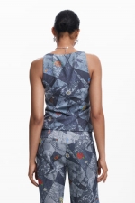 Top casual multicolor cu flori brodate