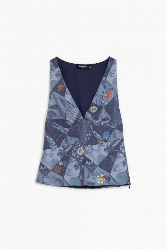 Top casual multicolor cu flori brodate