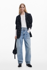 Pantaloni denim albaștri cu talie înaltă