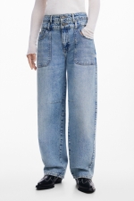 Pantaloni denim albaștri cu talie înaltă