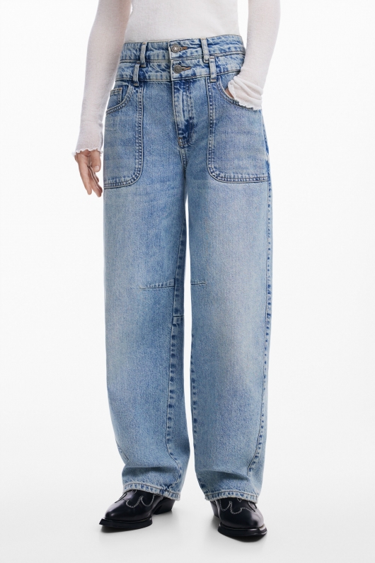 Pantaloni denim albaștri cu talie înaltă