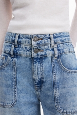 Pantaloni denim albaștri cu talie înaltă