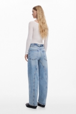 Pantaloni denim albaștri cu talie înaltă