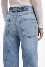 Pantaloni denim albaștri cu talie înaltă