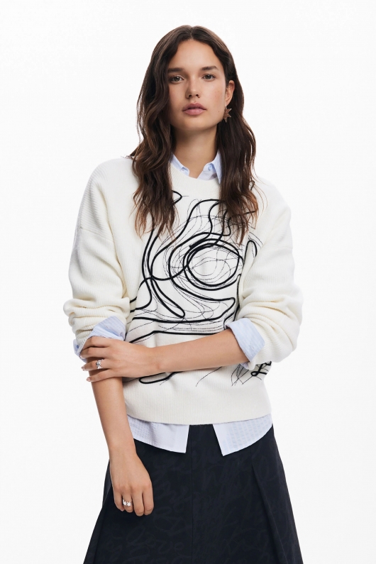 PULOVER ALB CU PRINT SCRIS