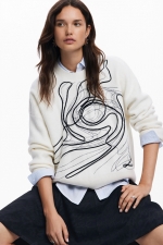 PULOVER ALB CU PRINT SCRIS