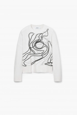 PULOVER ALB CU PRINT SCRIS