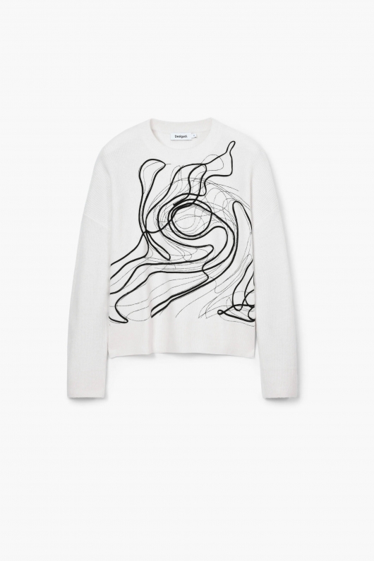 PULOVER ALB CU PRINT SCRIS