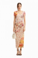 Bluză mulată din tulle cu print floral multicolor