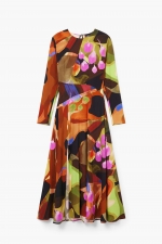 Rochie midi elegantă cu print multicolor plisată