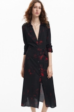Rochie midi cămașă cu imprimeu floral multicolor