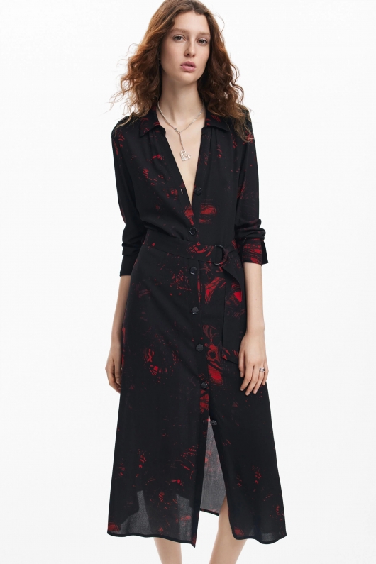 Rochie midi cămașă cu imprimeu floral multicolor