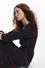 Rochie midi cămașă cu imprimeu floral multicolor
