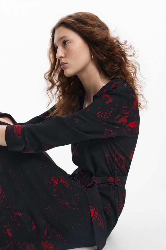Rochie midi cămașă cu imprimeu floral multicolor