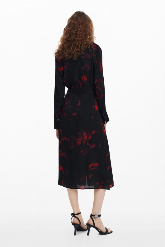 Rochie midi cămașă cu imprimeu floral multicolor