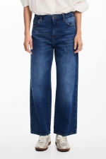 Pantaloni denim albastru cu broderie florală